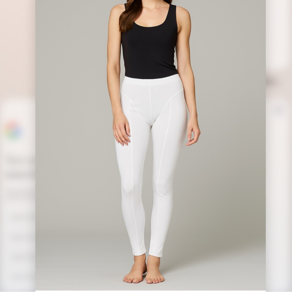 White Leggings Stretch Elastic Waist with Seam